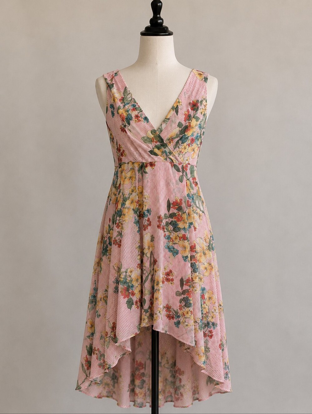 Stella & Julie Floral Striped High Low Fit & Flare Dress Size 4